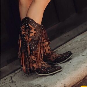 Leopard Fringe Corral Cowgirl Boots
